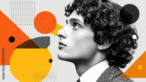 Profile of Young Man Amidst Vibrant Abstract Geometric Background