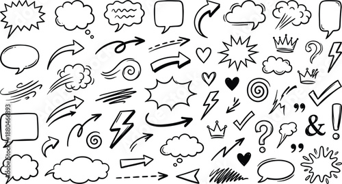 A collection of various cartoon style speech bubbles icons and symbols for creative expression and communication