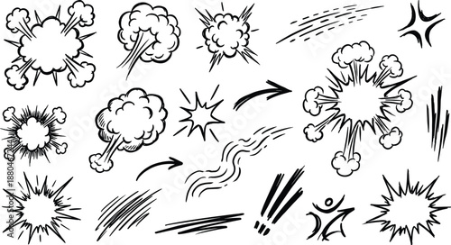 Collection of cartoon style explosion and burst graphics for digital design