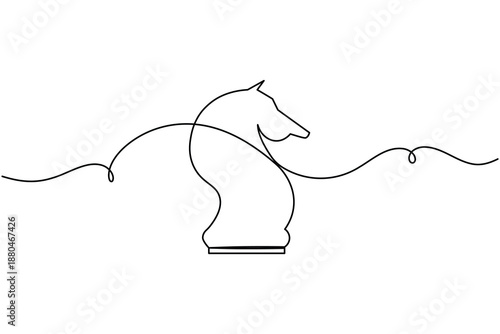 Business agile strategy chess icon continuous one line drawing on white background minimalist knight creative problem solver symbol outline vector illustration