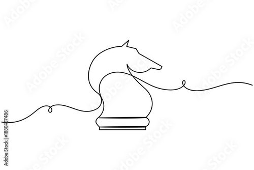Business agile strategy chess icon continuous one line drawing on white background minimalist knight creative problem solver symbol outline vector illustration