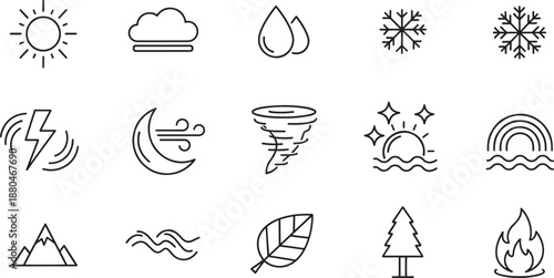 Nature weather line icons collection for meteorology and environment