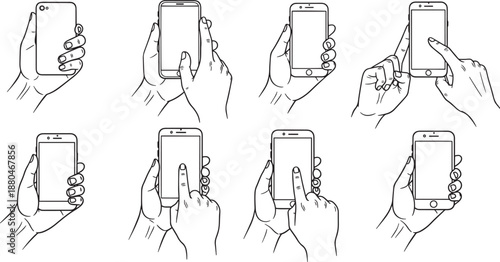 Various hand gestures holding and touching modern mobile smartphone