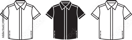 Short sleeve button down shirt design template in linear and solid