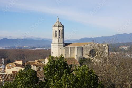 The view of Girona Cathedral opening from Alemanys Garden, Girona, Spain