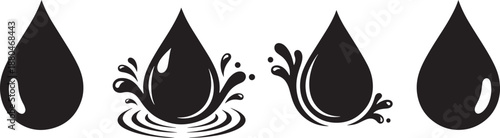 Water drop set with splash and ripple vector icon collection