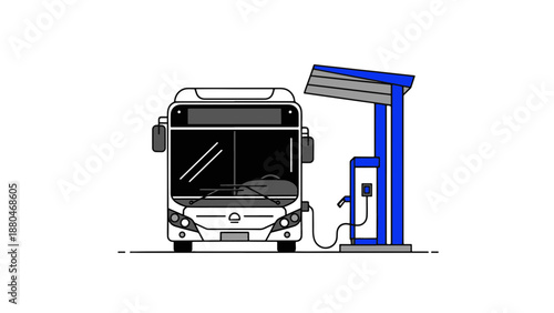 Modern electric city bus recharging at a public urban station, symbolizing sustainable transport and green energy charging solutions for future metropolitan areas