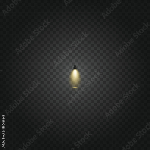 A glowing glass bulb casts a warm yellow light against a black wall in the dark night, serving as a symbolic lamp and decorative design element
