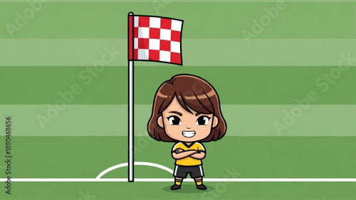 Cute Chibi Soccer Player Girl with Flag
