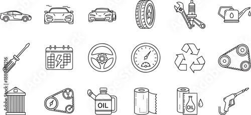 Car service and automotive maintenance line icons set for mechanics