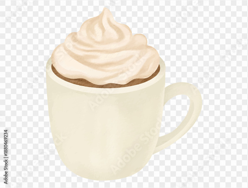 Watercolor hot cocoa mug with cream cozy illustration vector