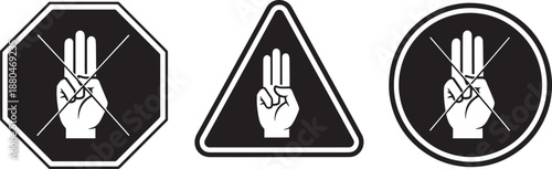 Protest and hand salute icons with three finger sign in stop frames