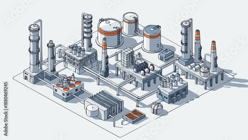 Industrial Chemical Plant Complex Isometric View.