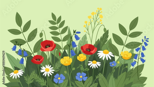 Vibrant Wildflower Meadow Illustration.