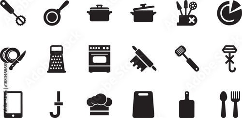 Kitchen utensils icons set for cooking and baking needs