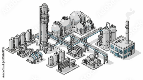 Industrial Chemical Plant Isometric Illustration.