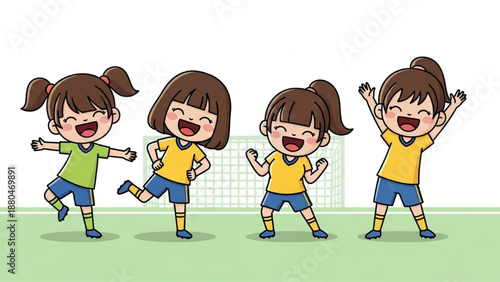 Happy Diverse Kids Soccer Team Celebrating