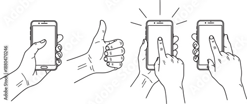 Hands holding smartphone with gestures for technology usage