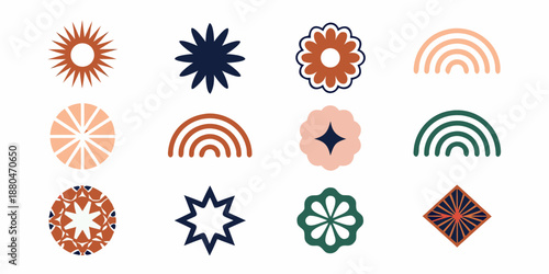 a collection of 12 unique geometric shapes and floral patterns