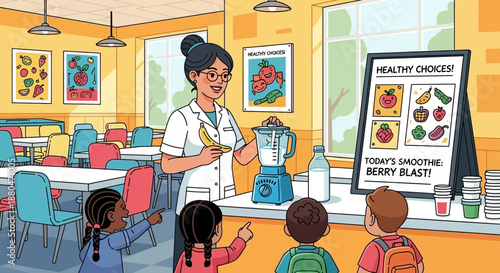 Healthy School Cafeteria Smoothie Preparation