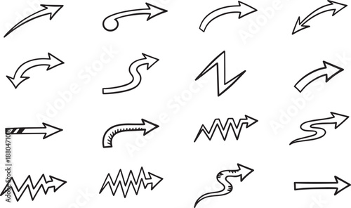 Minimalist outline arrow signs for navigation and interface design