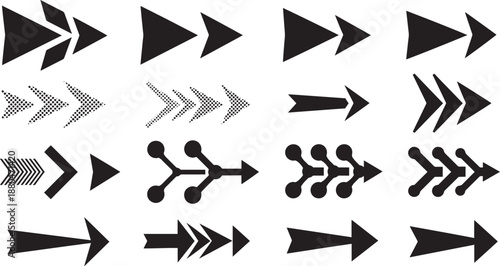 Collection of various black arrows silhouettes vector illustration set