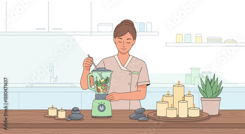 Woman Preparing Candle Mixture in a Spa Setting