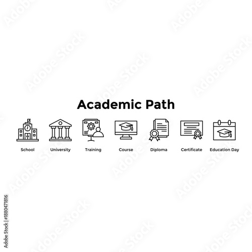 Academic Path Banner Web Icon Vector Illustration Concept For School, University, Training, Course, Diploma, Certificate, Education Day