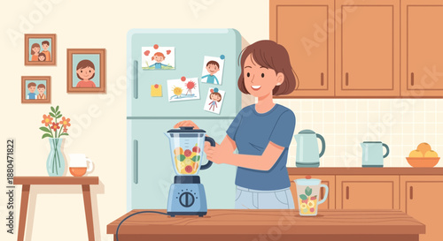 Woman Preparing Smoothie in Modern Kitchen