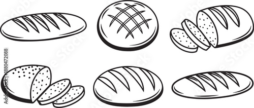 Assortment of freshly baked bread loaves and sliced bakery items