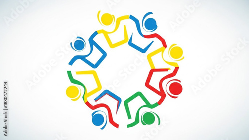 Diverse people in teamwork and unity colorful stick figures in a circle symbolizing collaboration and friendship