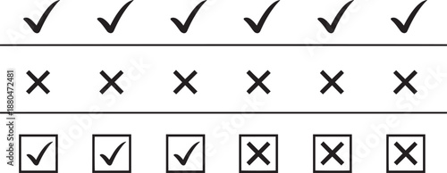 Check mark and cross mark icon set on transparent background vector art