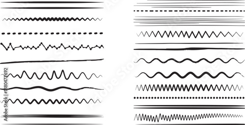 Set of various hand drawn wavy and straight line dividers