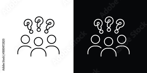Single icon of a  group of people with question marks above their heads, illustrating confusion or a lack of understanding