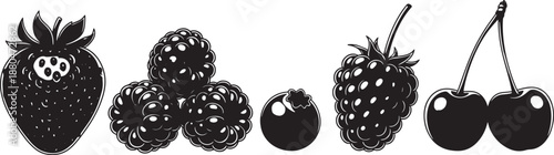Fresh berry vector illustration set strawberry raspberry blueberry cherry silhouettes