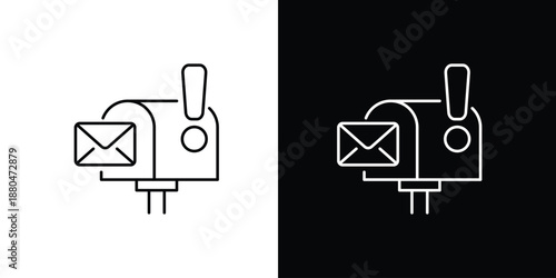 Mailbox with envelope icon on white and black background, simple line art illustration