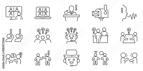 Collection of communication and business meeting icons for online collaboration and discussion