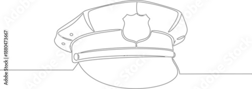 Captain sailor Hat one line drawing, one continuous line drawing of police hat, vector Illustration.
Police Cap One Line Illustration – Minimal Law Enforcement Line Art.