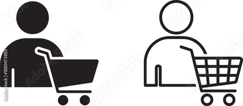 Customer icon solid outline styles person pushing shopping cart retail business vector.
