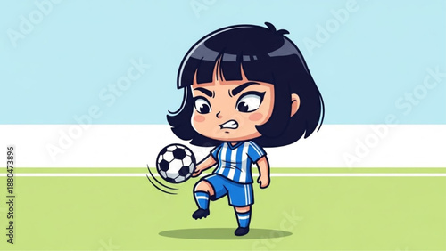 Chibi girl soccer player juggling ball