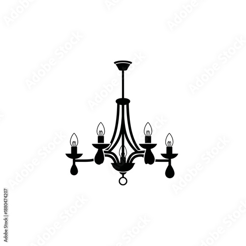 Modern Chandelier Light Fixture Icon Illustration – Ceiling Lamp Silhouette Symbol