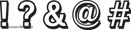 Set of black and white punctuation mark vector icons for typography design