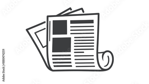 An illustration of a rolled-up newspaper with visible text and image blocks.