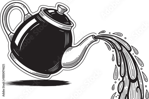 Hot beverage pouring from traditional teapot kettle utensil