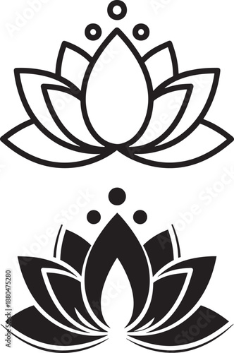 Collection of lotus flower icons outline and solid style