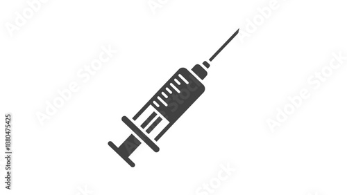 A medical syringe with a needle is depicted against a white background.