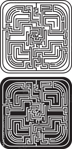 Two versions of complex square shape geometric labyrinth puzzle
