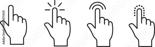 Set of four simple line art hand cursor pointer icons