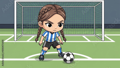 Focused girl player at penalty kick