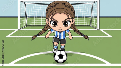 Focused girl player at penalty kick